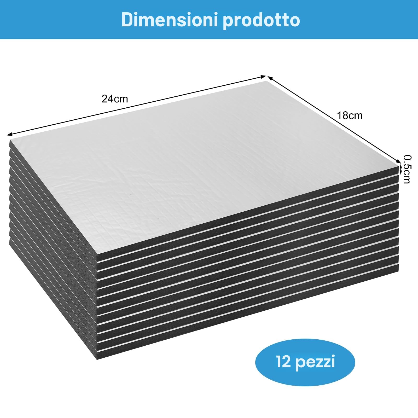 Pannello Isolante Termico Adesivo 250x180x5mm 12 Pezzi Impermeabile Fonoassorbente per Auto