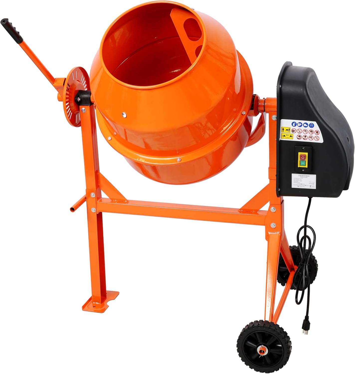 4.2 Cu. Ft. Electric Cement Mixer with Heavy-Duty Steel Frame and Portable Wheels, Powerful Concrete Mixer for Mortar Stucco and Fodder Construction Renovation Farm Use Orange