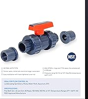 Vista 5 de Midline Valve Válvula de bola de unión verdadera de PVC resistente Manija rosa 1" FIP/Conexiones solvente Plástico gris (482UT100)