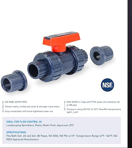 Miniatura 5 de Midline Valve 482UT100 - Válvula de bola de PVC resistente con mango rosa de 1 pulgada, conexiones FIPdisolvente de plástico gris, 1 pulgada, gris