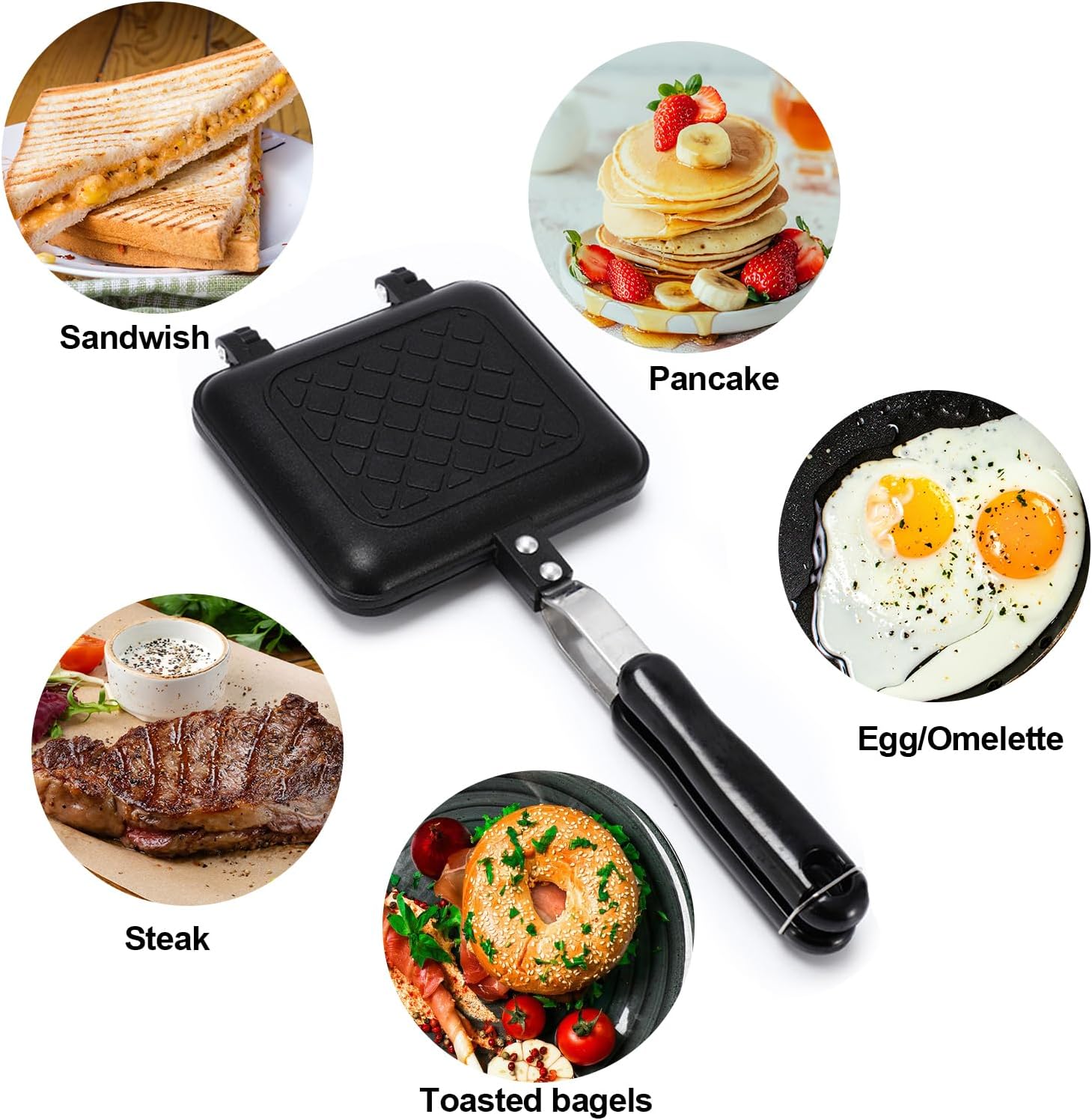 Stovetop Sandwich Maker, Grilled Toasted Panini Maker with Handle, Aluminum Flip Sandwich Pan for Home Kitchen, Camping, 5.9" x 13.4"