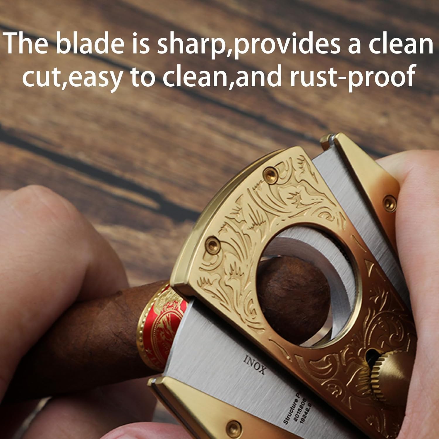 Cigar Cutter Guillotine - Heavy Quality and Dignified Engraved Pattern Cigar Cutters for Men(Gold)
