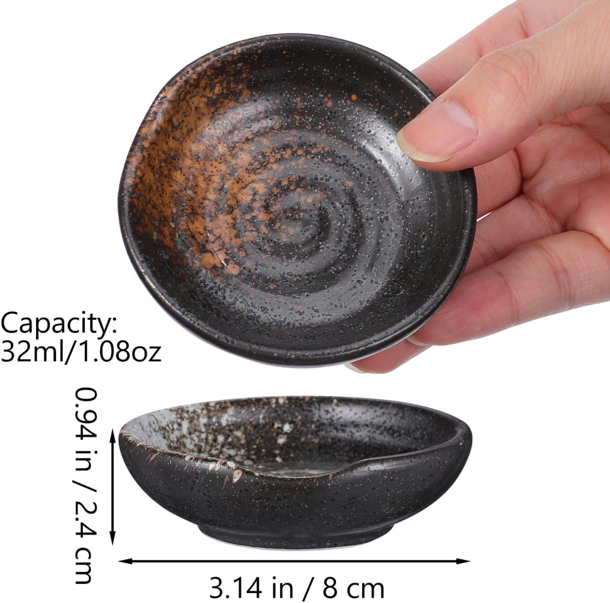 Amosfun 4pcs Japanese Retro Porcelain Dish Small Ceramic Seasoning Side Dishes Sauce Vinegar Sauce Dipping Bowls 3.14 x 3.14 x 0.94 Inch