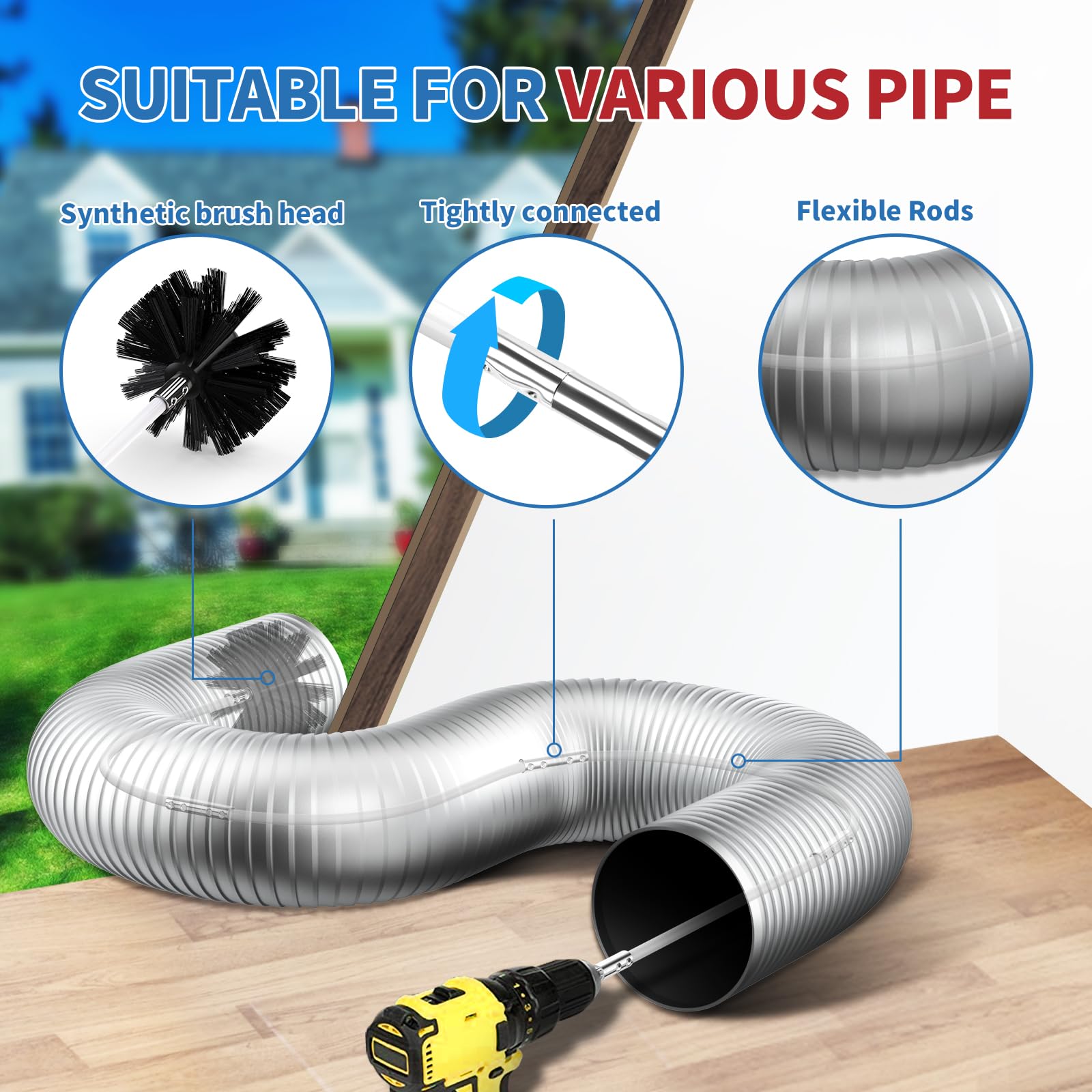 Discount Price 24 Feet Dryer Duct Cleaning Kit Lint Remover Flexible - View #4