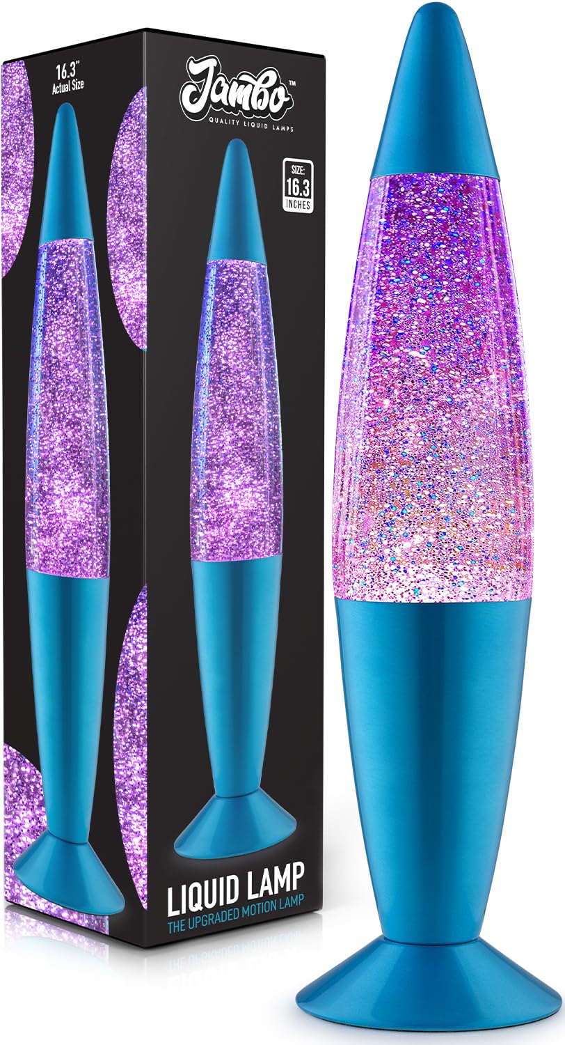 JAMBO 16" Beautiful Blue and Silver Glitter Lamp- Relaxing Mood Lighting, Night Light Nightlight, Home Decor Living Room Office Bedroom Lamp for Adults Teens Kids Glitter