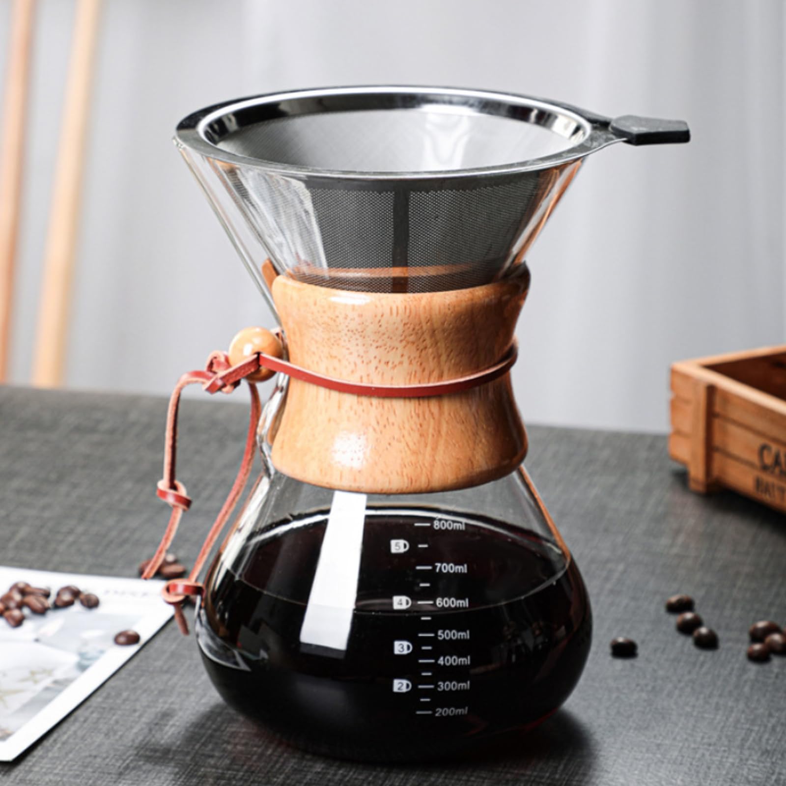 GOMETY Pour Over zaparzacz do kawy, 800 ml, filtr permanentny, zaparzacz do kawy, dzbanek borokrzemowy z dwuwarstwowym filtrem ze stali nierdzewnej, szklanka do warzenia kawy dla aromatycznej