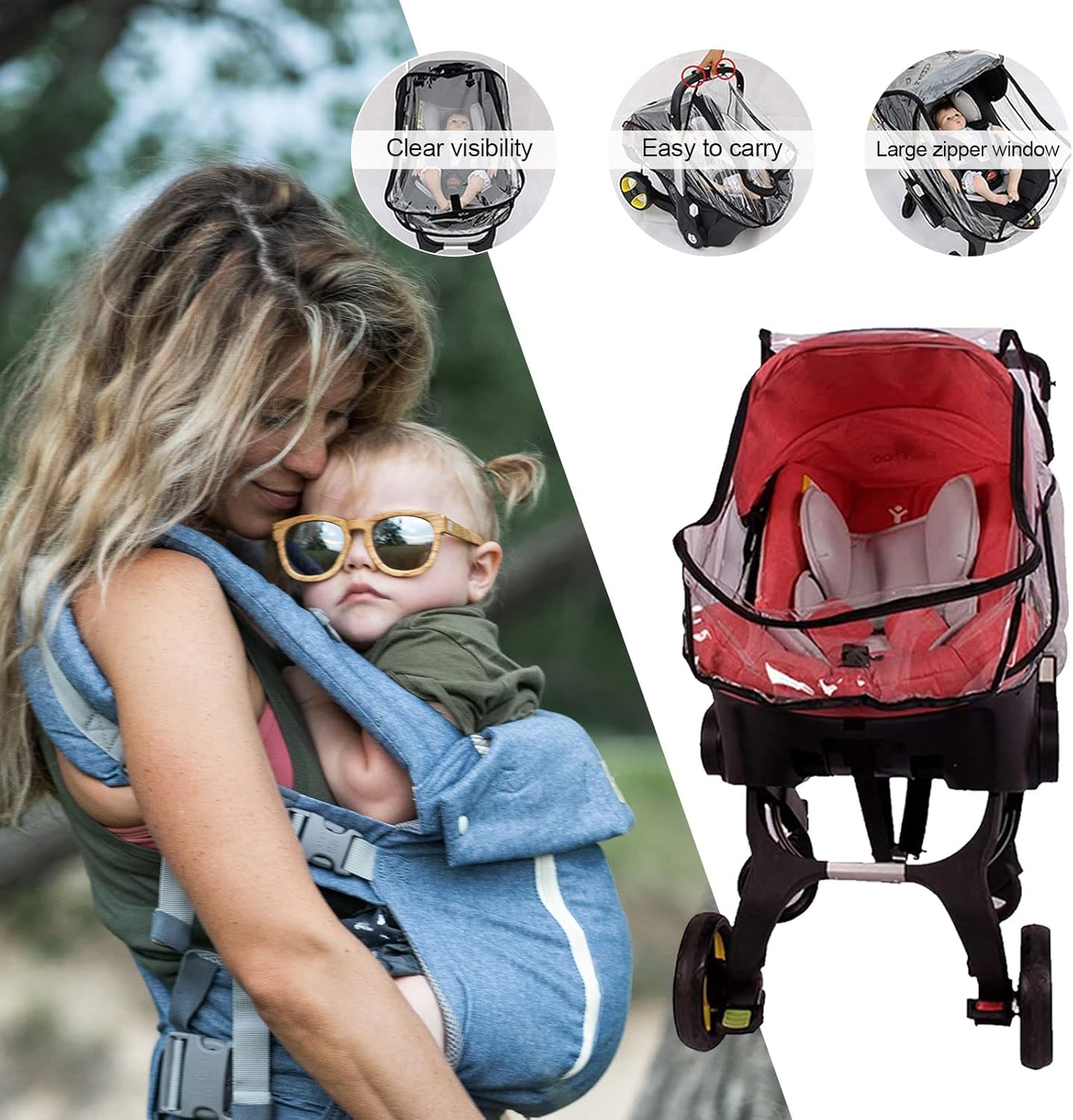 MIVAIUN Baby Car Seat Stroller Rain Cover Car Seat Weather Shield, Waterproof Stroller Weather Shield with Easy Access Zipper, Baby Carrier Cover Rain Shield Car Seat Accessory (Black) 5 71PDmRBK1BL. AC SL1500