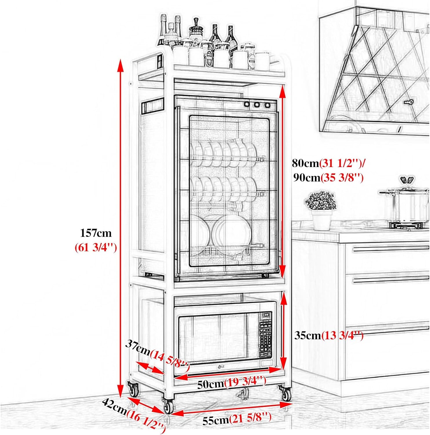 Mini Fridge Stand Rolling Refrigerator Stand with Wheels, Kitchen Appliance Storage Shelf for Microwave, Furniture Dolly for Bedroom Dormitory Apartment, Bedroom Cart(Style E,W 55cm(21 5/8"))