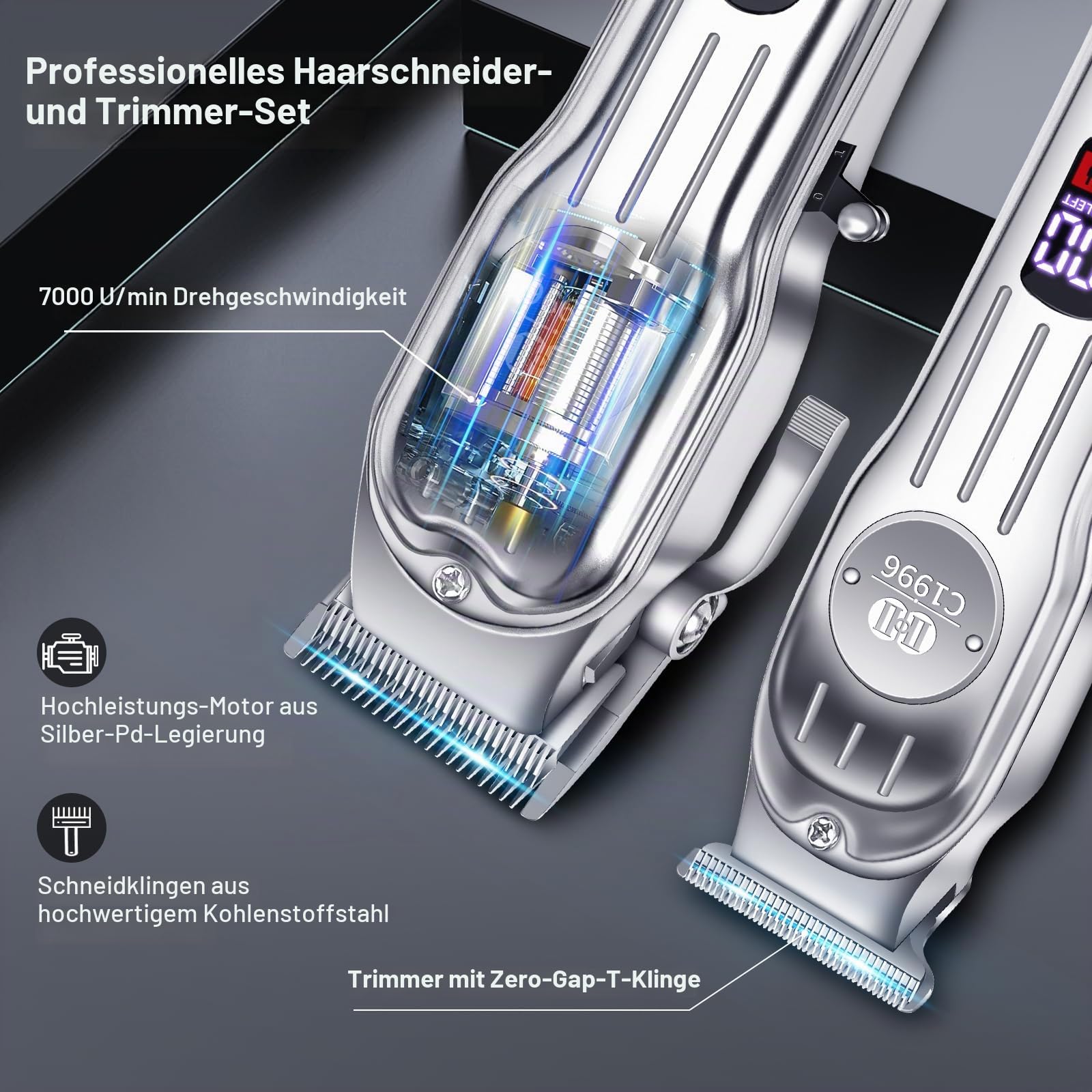 CIICII Haarschneidemaschine Profi und Trimmer Herren Set, Kabellos Haarschneider für Haar (Rasierer Elektrisch & Bartschneider Kit) Haartrimmer Herren für DIY Haar Bart Hause Friseur