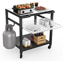 NUUK Grill Table, 30" x 24" Outdoor Grill Cart, Prep Table with Drawers, Pizza Oven Cart with 3 Shelves for Outdoor Backyard Patio BBQ