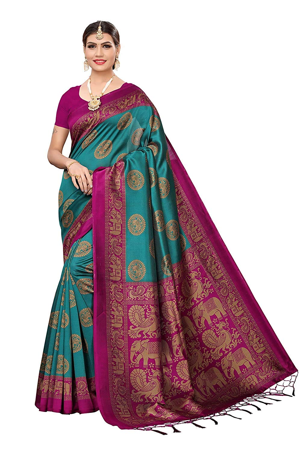 ANNI DESIGNERWomen's Mysore Silk Printed Saree With Blouse Piece Pack of 2 (MY SILK COMBO 2409_Free Size)