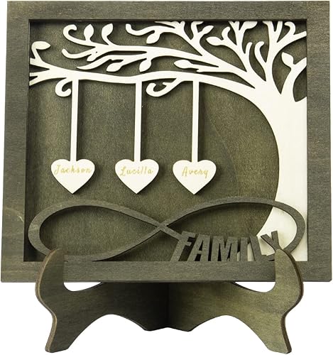 Vista 87 de Árbol genealógico con etiqueta de corazón, placas de madera grabadas personalizadas, regalos personalizados para madres, padres, escritorio, nombres