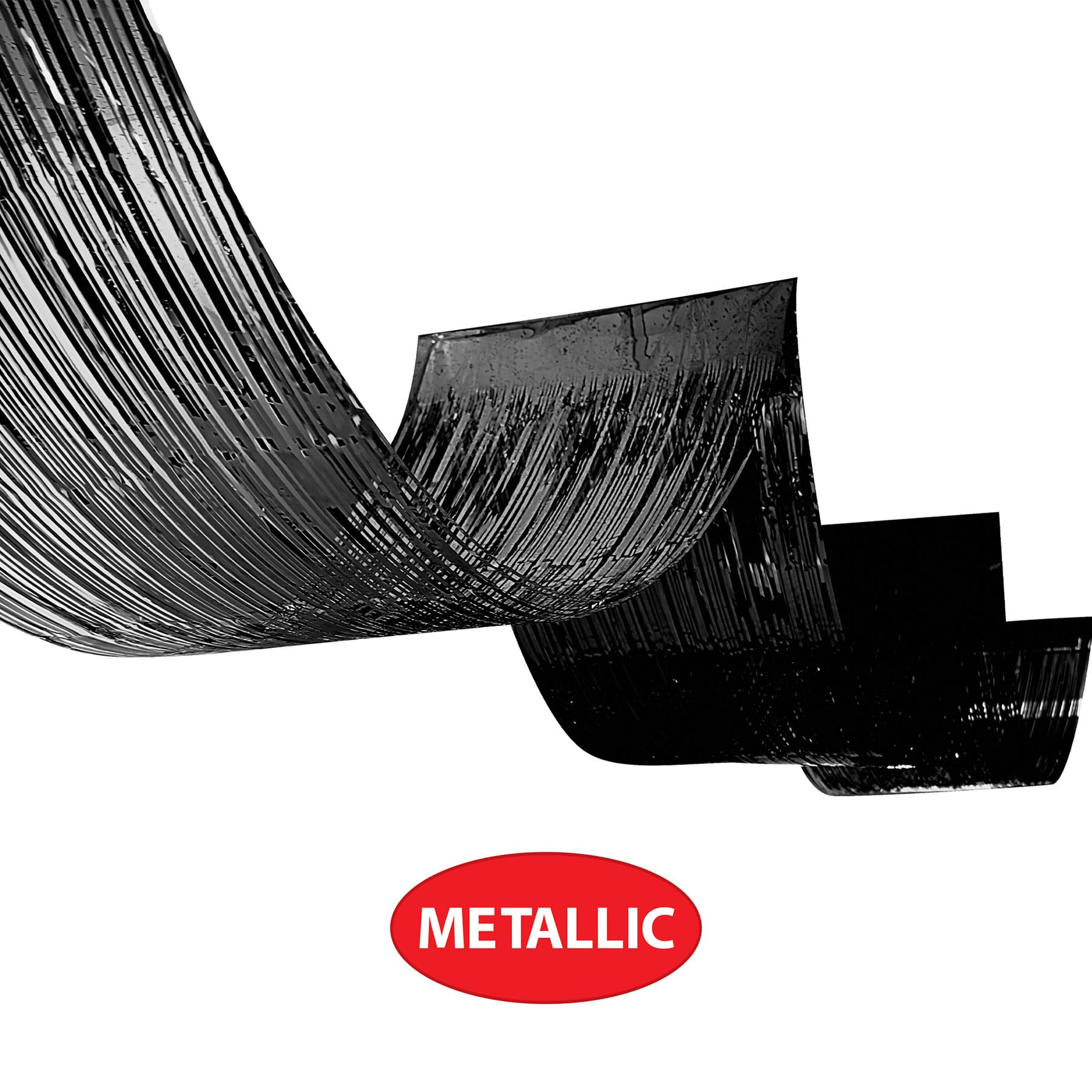 Beistle 56177-BK - Cortinas de techo con flecos de plástico metálico negro de 19.5 pulgadas x 16 pies, decoraciones brillantes para fiestas, fondos de fotos