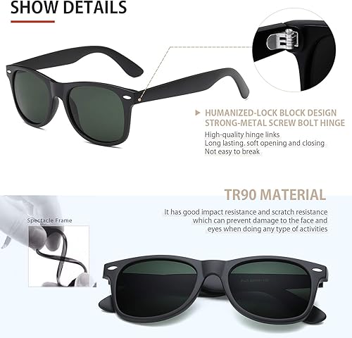 Miniatura 35 de FEIDUSUN Lentes de sol polarizados para hombre y mujer, lentes de sol retro negros para conducir, pescar, protección UV A01-negro mate/negro