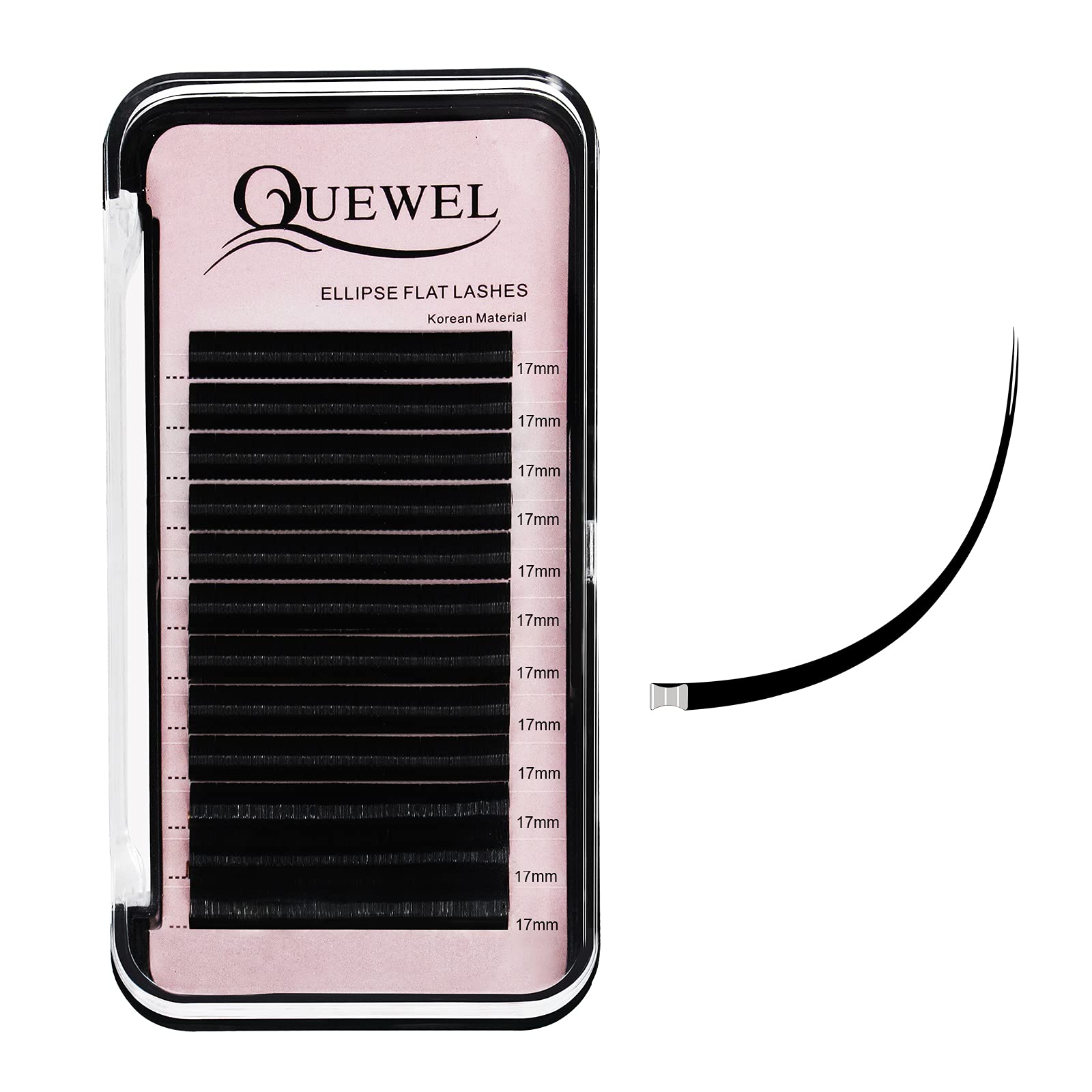 Flat Lashes QUEWEL Flache Wimpern Ellipse Wimpern für 1:1 Wimpernverlängerung 0.20 DD Curl 17mm Wimpernextensions Seiden Einzelwimpern Natürlich Schwarz(0.20DD-17mm)