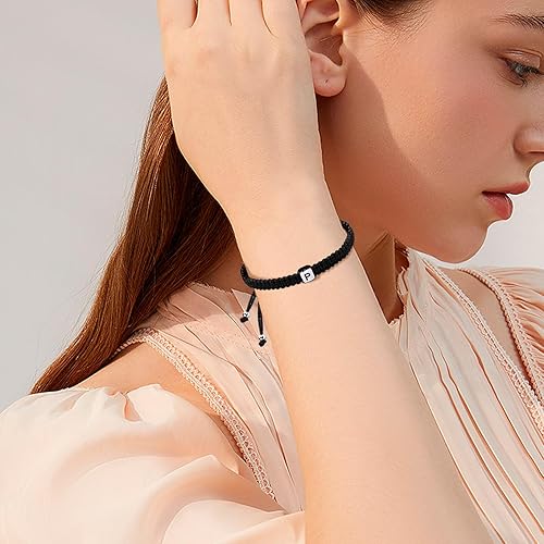 Miniatura 82 de Initial Bracelets for Couples Women Men Initial Charm Handmade Rope Braided Letter Bracelet for Teens Adjustable Jewelry Father's Day Gifts for Him