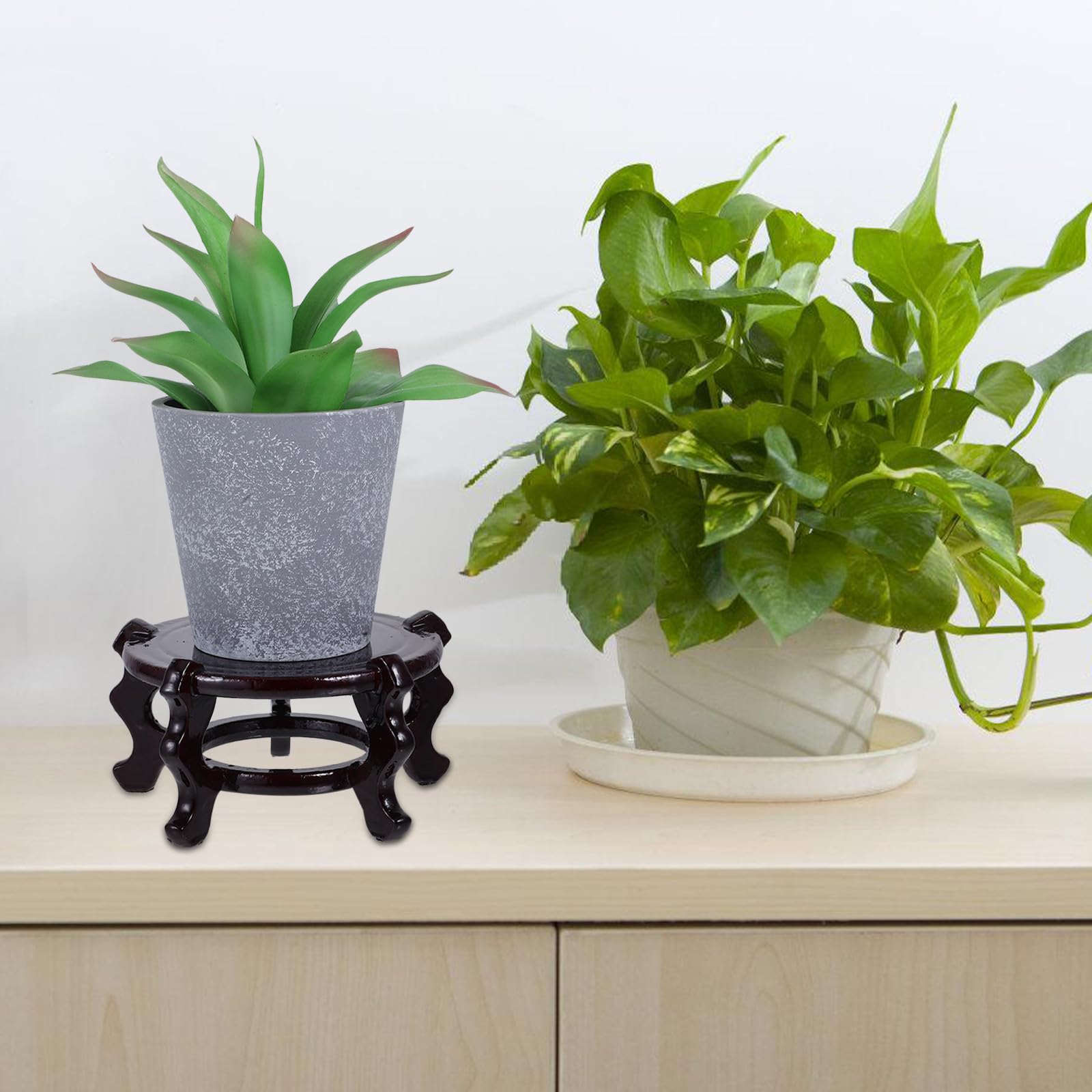 Soporte para Macetas de Madera Marrón, Base Redonda para Plantas Interior, Exhibidor Creativo de 2 Piezas, Adecuado para Cualquier Rincón del Hogar