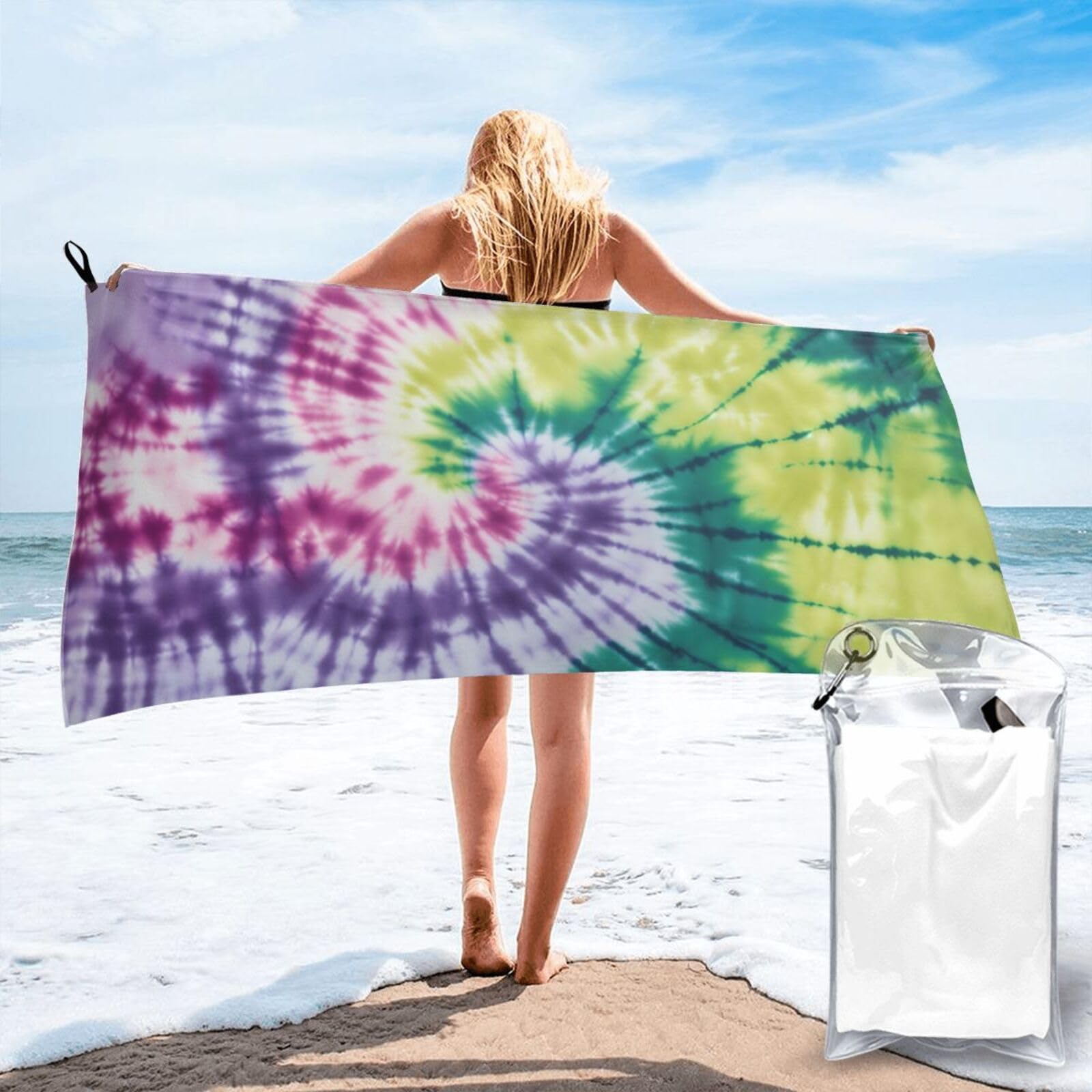 pojknbv Tie Dye Hippies Print Travel Gym Towel For Beach Camping Hiking Yoga Lightweight Reusable Versatility