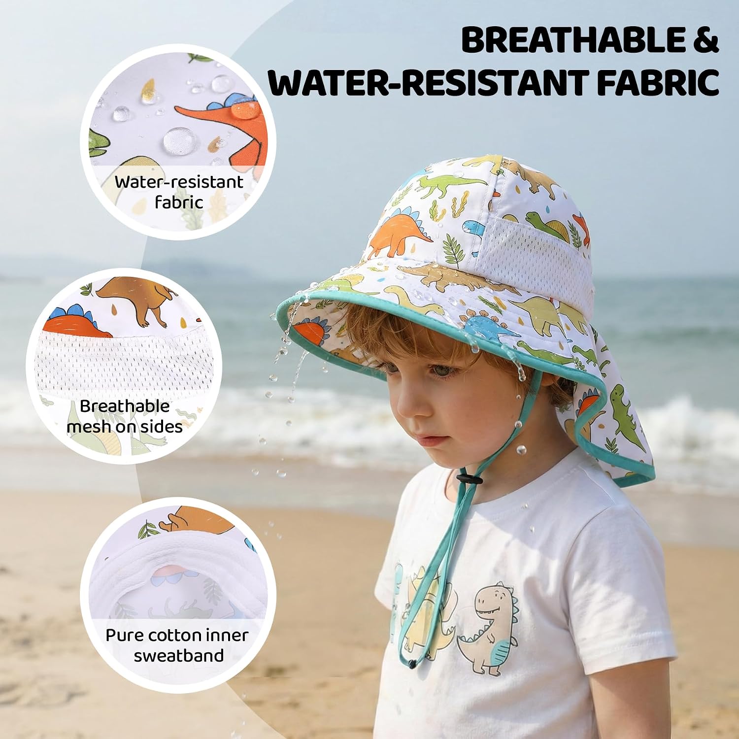 Baby Sun Hat with Neck Flap UPF 50+ for Toddler Sun Protection Beach Hat image 3