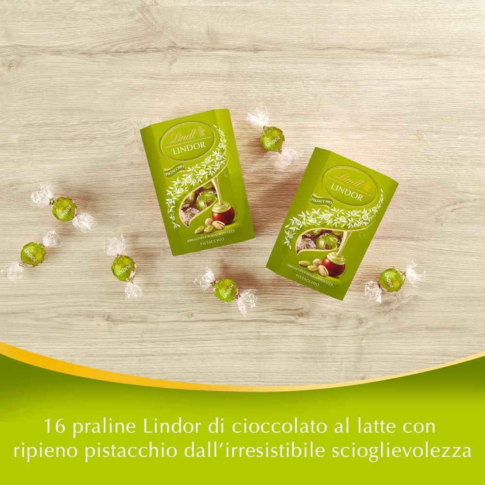 Lindt Lindor Praline di Cioccolato al Latte con Ripieno Pistacchio, 16 Cioccolatini al Pistacchio, Confezione da 200g - Immagine 4