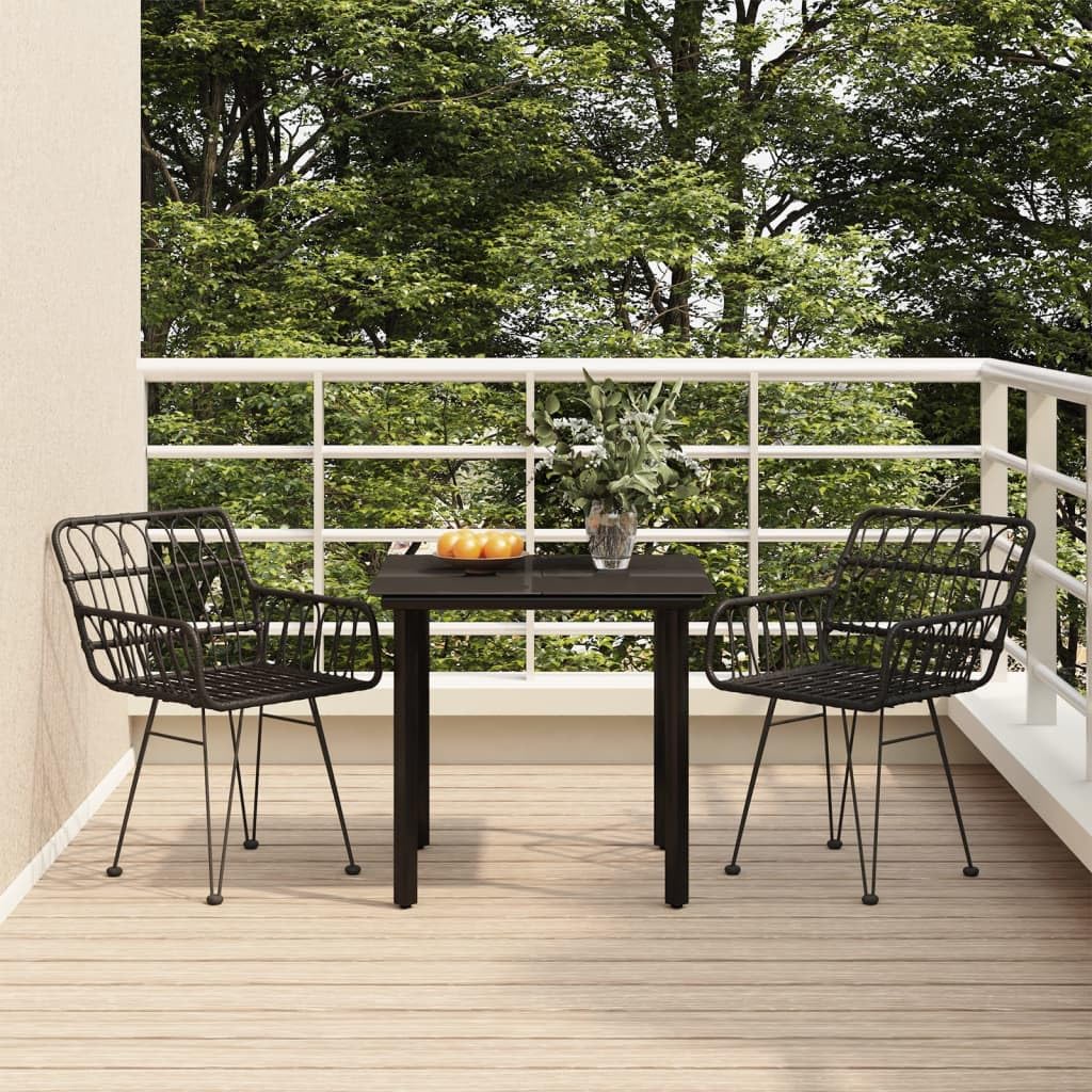 Salón de Jardín Conjunto de Comedor de Jardín 3 Piezas Negro Resina Trenzada para 2 Personas, Mesa con 2 Silla Conjunto Muebles Exterior para Balcón Terraza L31H57866