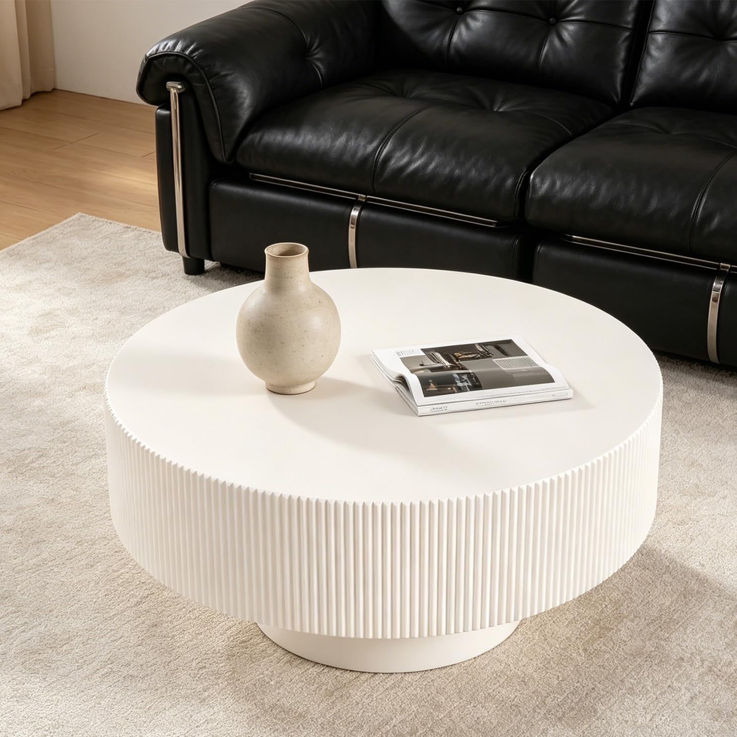 TYONGCOFF Round Wood Coffee Table, Mid Century Modern Drum Coffee Table