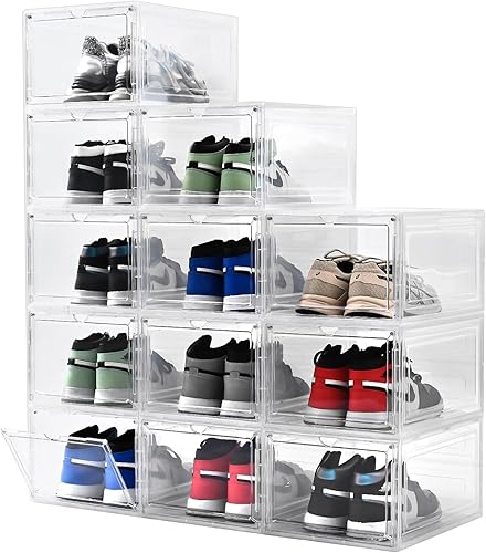 Miniatura 9 de Cajas de zapatos grandes de plástico transparente apilables, caja de zapatos con frente abatible con puerta transparente, contenedores de zapatos