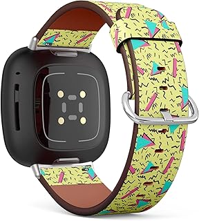CJBROES Replacement Leather Watch Band, Compatible with Fitbit Versa 3 and Fitbit Sense of Wristband Bracelet Accessory - Memphis Style