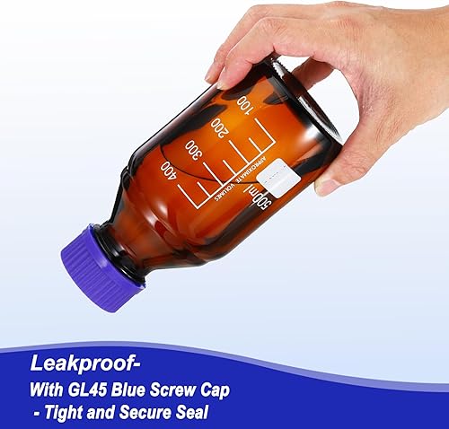 Miniatura 10 de PATIKIL Paquete de 4 botellas de almacenamiento de medios de reactivo, botellas redondas graduadas de vidrio borosilicato de 16.9 fl oz con tapa de