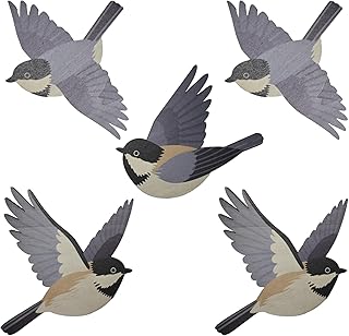 Qigfucm 5pcs Blue Wooden Bird Wall Art Wood Flying Birds Wall Decor Rustic Folk Art Scandinavian Living Room Bedroom Kitchen Office Home Decor for Gift