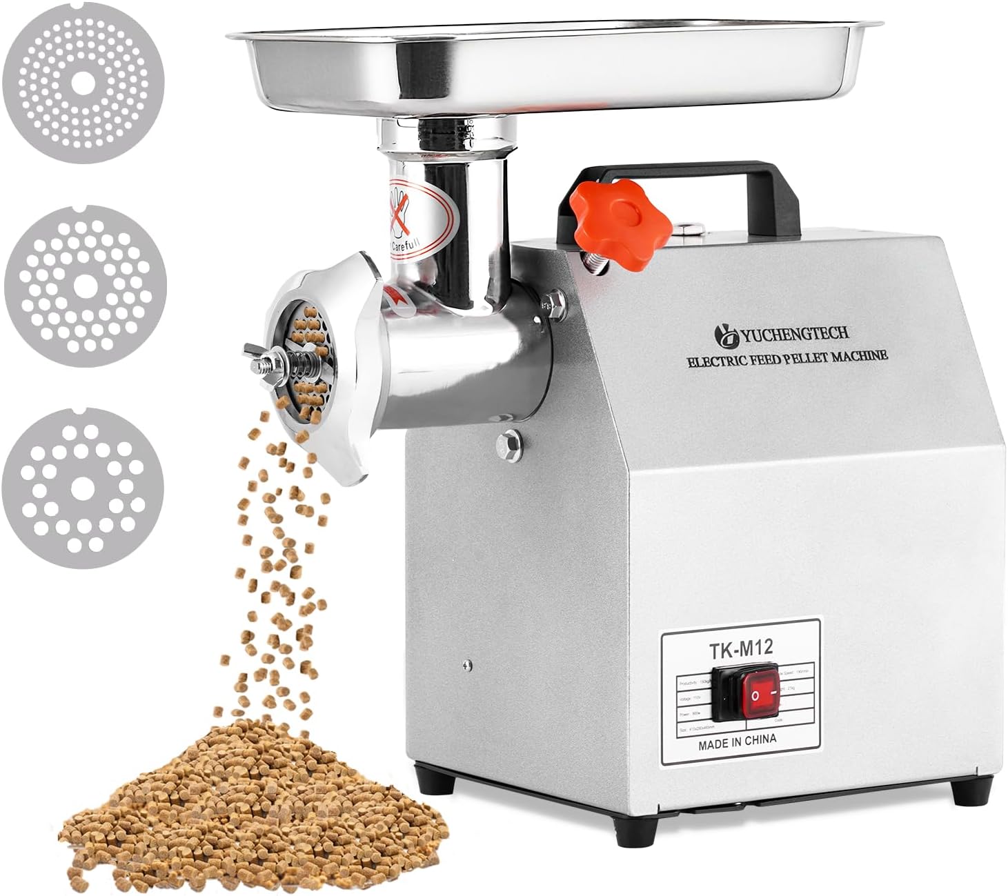 YUCHENGTECH Comercial Electric Animal Feed Pellet Machine Pet Food Pellet Machine 1500W for Commercial Mass Production Dog Cat Bird Feed with 3mm/5mm/7mm Molds 110V