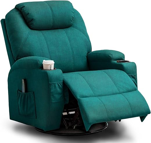 Recliner Chair, Rocking Recliner Chair for Adults with Massage and Heat, Swivel Rocker Recliner Chair with Remote and Cup Holder, Cashmere Manual Recliner for Nursery, Living Room, Green B0D6396GBW