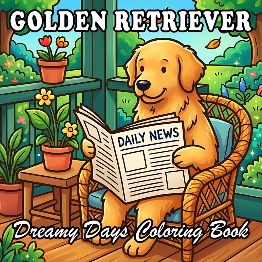 Cozy Golden Retriever Coloring Book: Cute Anthropomorphic Golden Home Life for Kids and Adults