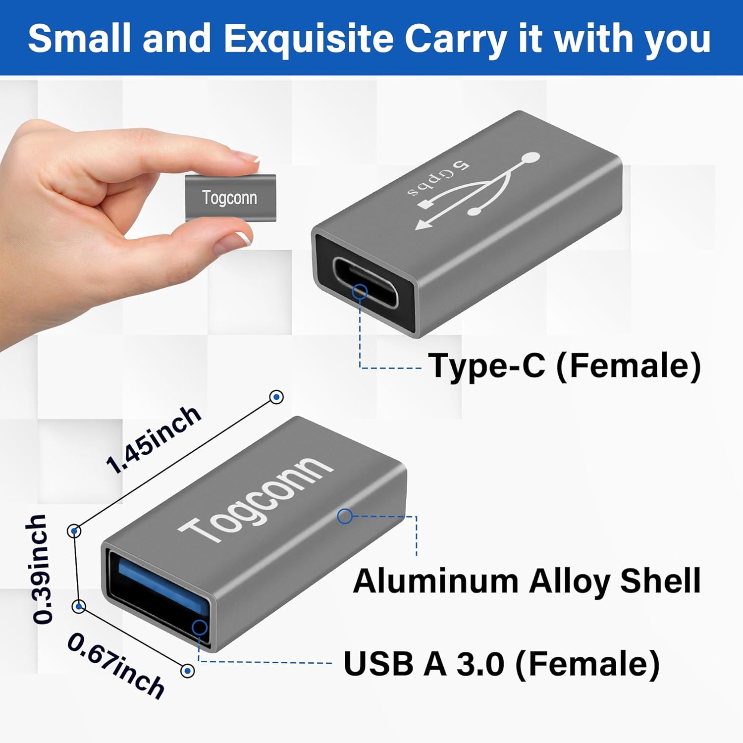 USB to USB C Adapter 2 Pack, Bi-Directional USB Type-C (Female) to USB Type-A (Female) On-The-Go (OTG) Converter Connector Support Charging & Data Sync for Laptop, PC, iPhone, MacBook Pro