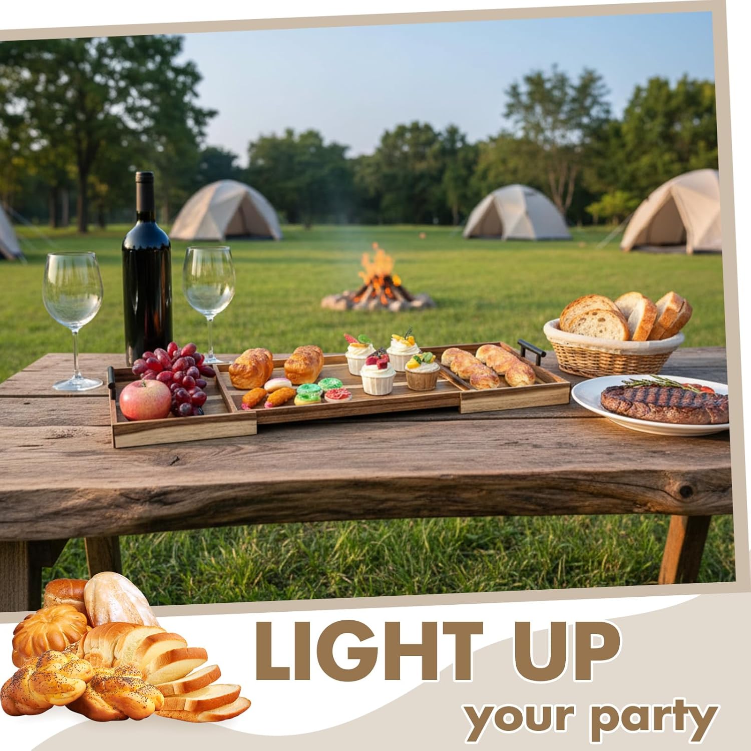 Lounsweer Acacia Expandable 32 Inch Large Charcuterie Board for Party with Handles and Knife Set XL Wood Serving Tray Long Cheese Platter for Gatherings Entertaining House Warming Gift - Image 5