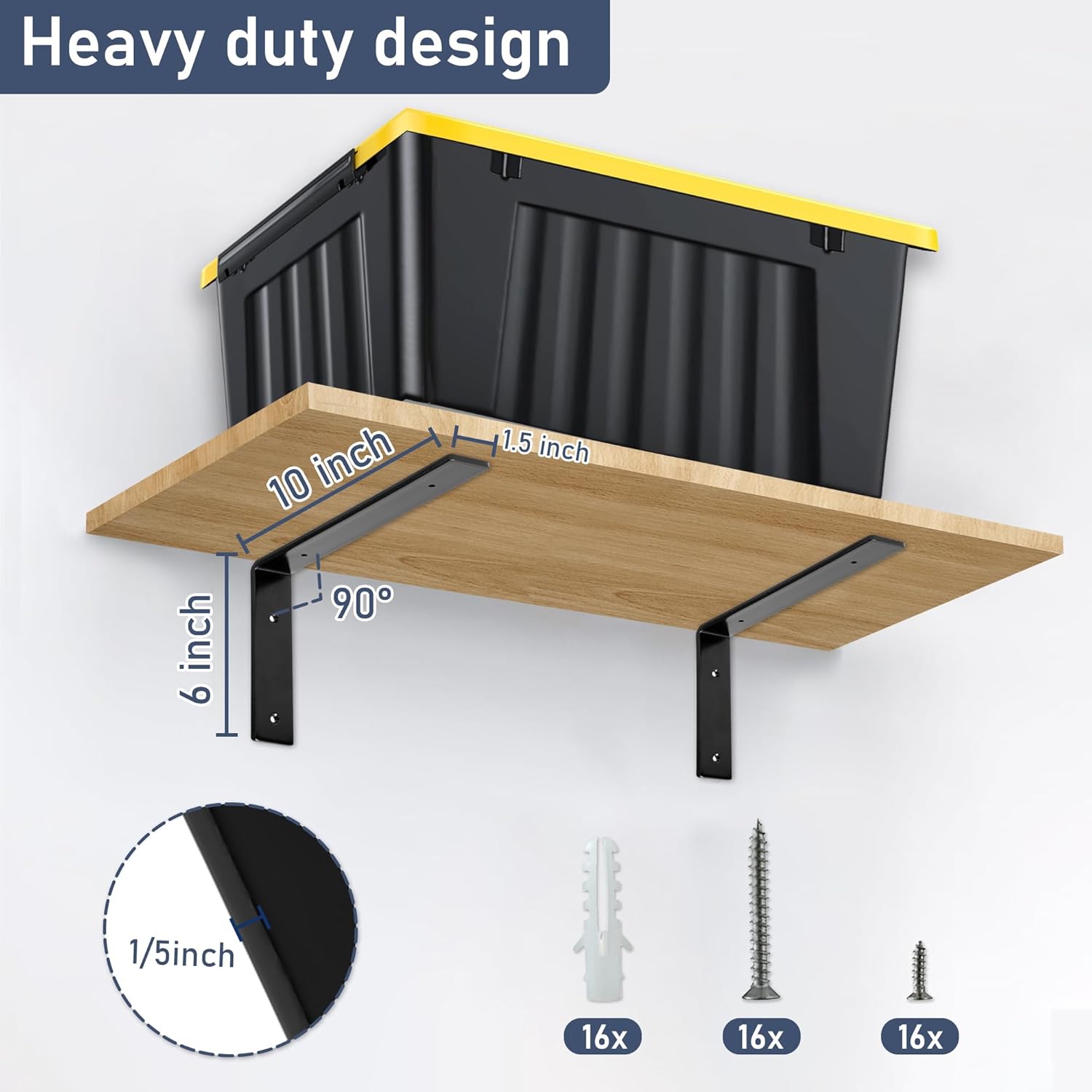 ELSKER&HOME Shelf Brackets 10 Inch, 8 Pack Floating Shelf L Brackets for Shelves Support, Black Metal Heavy Duty Shelf Brackets for DIY Decorative