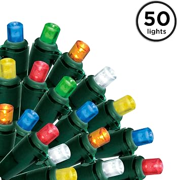 Brite Star 50 Lt Micro Mini LED Lights, Multi/Pure White, Green Wire