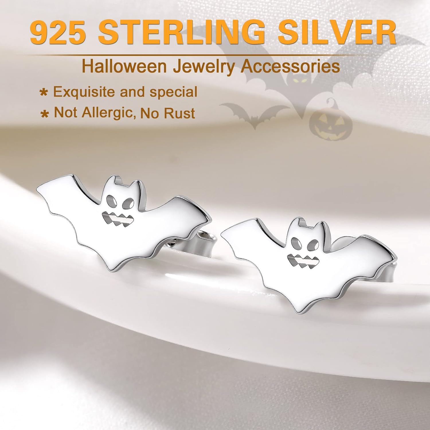 SILVERCUTE Skull Stud Earrings, Men Womens Personalized Punk Gothic Earrings, Sterling Silver Bat/Fire/Skeleton/Skull Hand Earrings for Halloween Party, Hypoallergenic