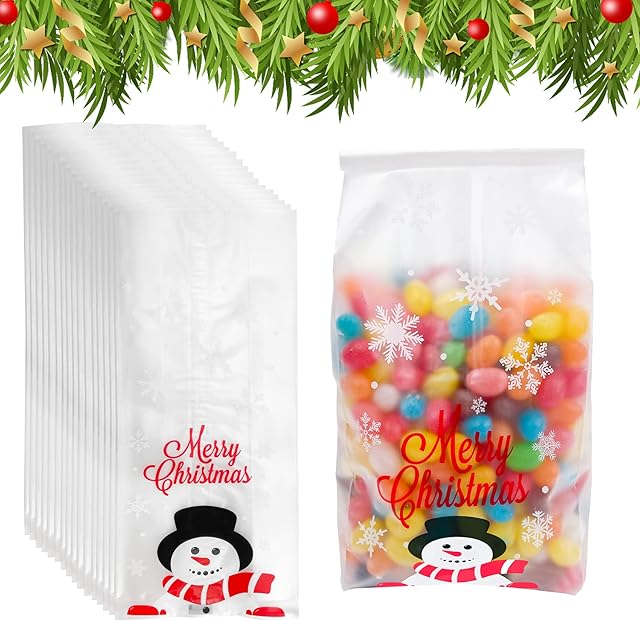 Funnlot Christmas Bags for Sweets, Christmas Plastic Bags for Sweets Christmas Cellophane Treat Bags for Kids