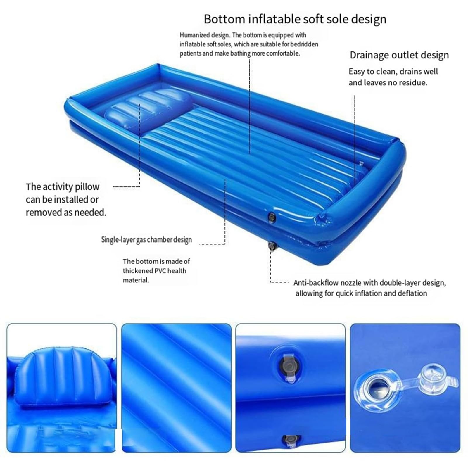 Kits de bañera de ducha inflable, sistema de ducha de lavabo for adultos, ayuda for cama for postrados en cama con bomba de aire, piscina de ducha inflable de PVC