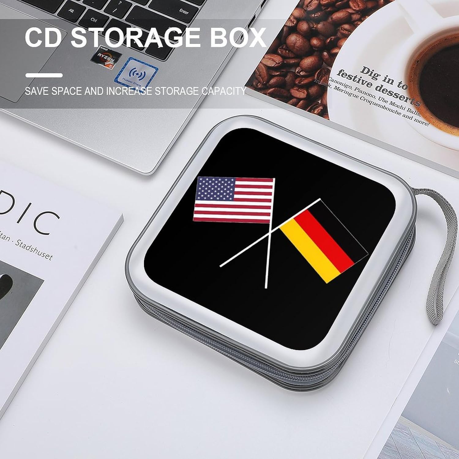 USA Germany Crossed Flags Cute CD Case Holder Portable DVD Disc Wallet Storage Binder Organizer for Car Travel