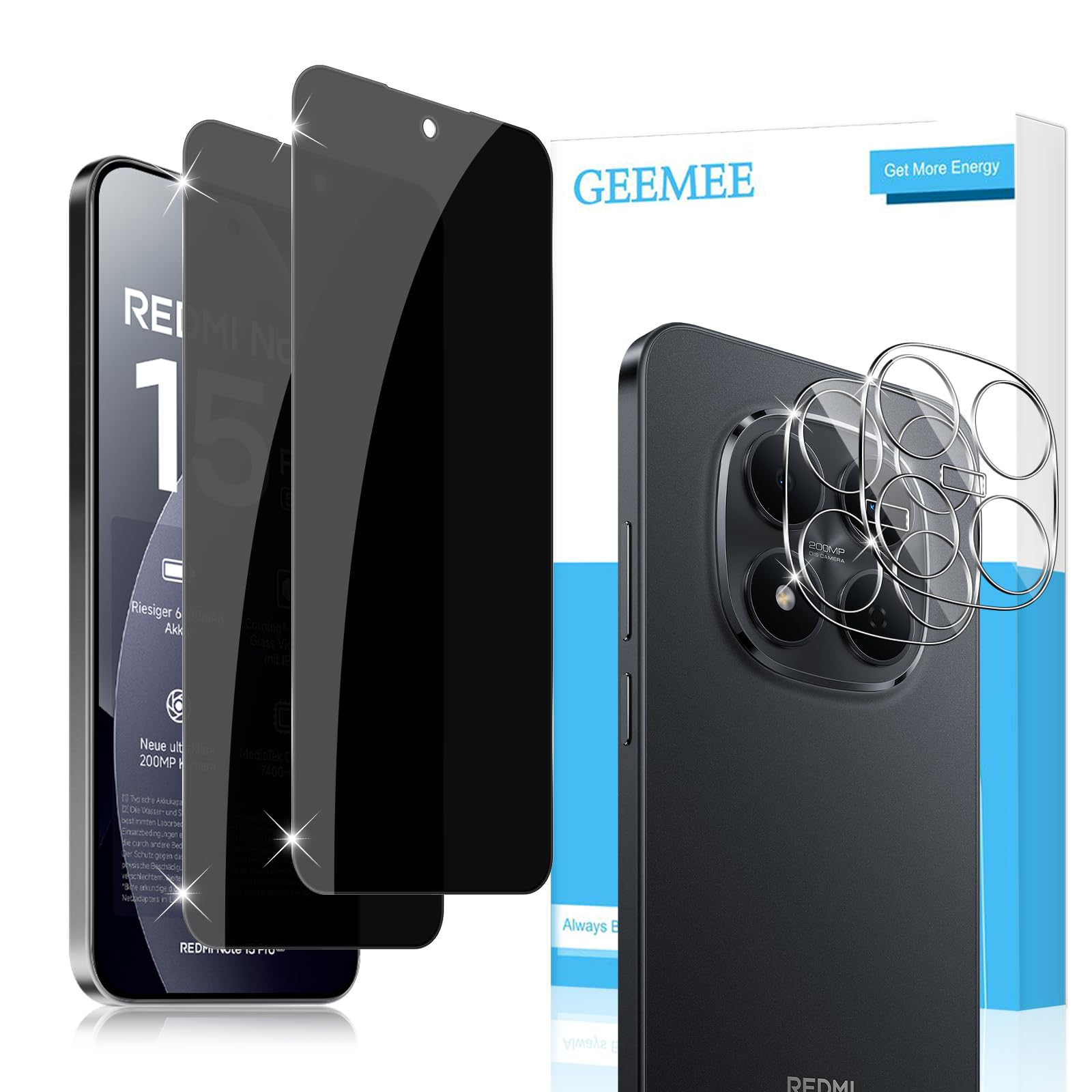 2 Pezzi Vetro Temperato Privacy Per Xiaomi Redmi Note 15 Pro Plus 5G + 2 Pellicole Fotocamera – Antigraffio 9H E Senza Bolle