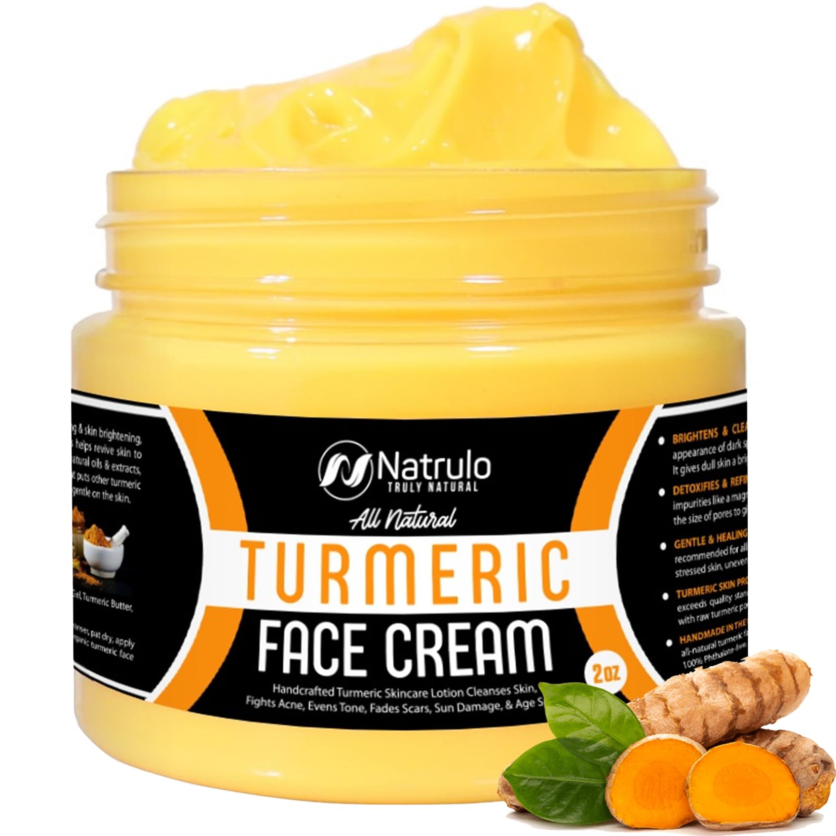 Turmeric Cream for Face & Body - All Natural Turmeric Cream Skin Brightening Lotion - Turmeric Cream Cleanses Skin, Fights Acne, Evens Tone - Pure Handcrafted Skincare Made in the USA 2 Oz