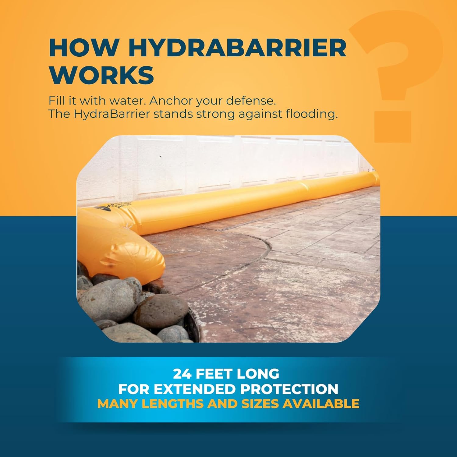 The Original HydraBarrier Standard Flood Barrier – 24 ft Long x 4 in High – Light, Reusable Sandbag Alternative – Flood Control & Diversion Tube for Home, Garage, Door & Property Protection