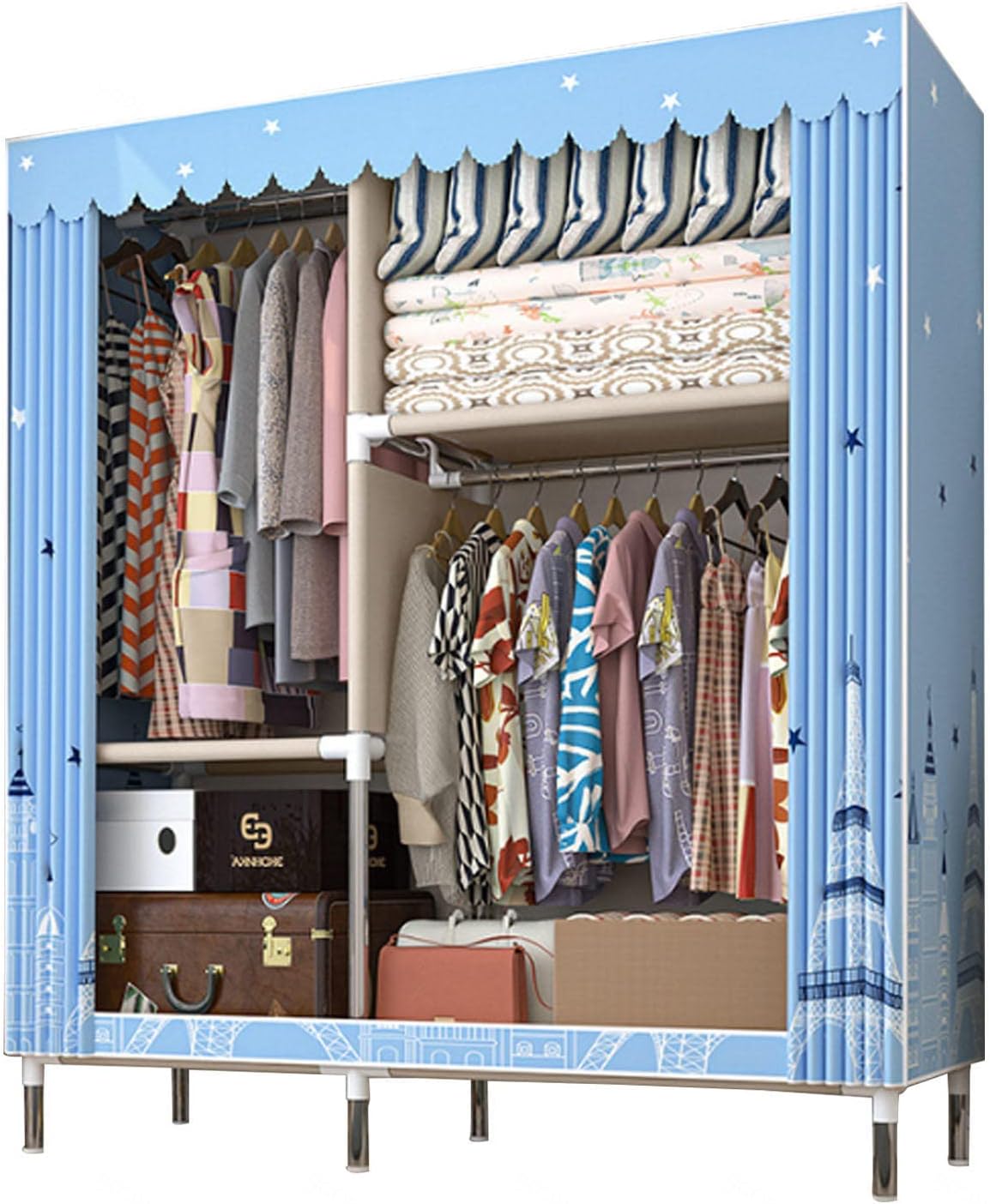 Wardrobe Portable Canvas Wardrobes Shelves, Fabric Clothes Closet Storage Organizer for Bedroom, Fabric Wardrobes,B-105X45X170cm