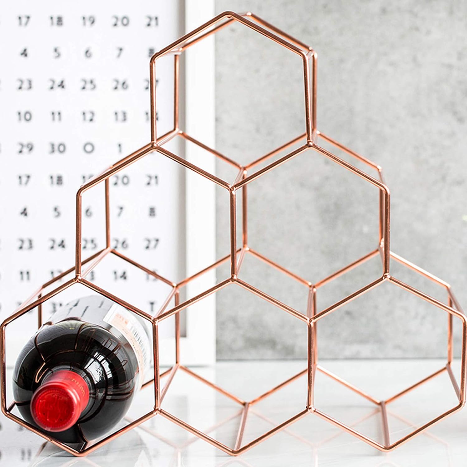 Metal Countertop Wine Rack Freestanding Wine Holder Wine Storage Shelf Can Hold 6 Bottles, for Tabletop Cabinet Kitchen Dining Room Bar Pantry,Gold (Rose Gold)