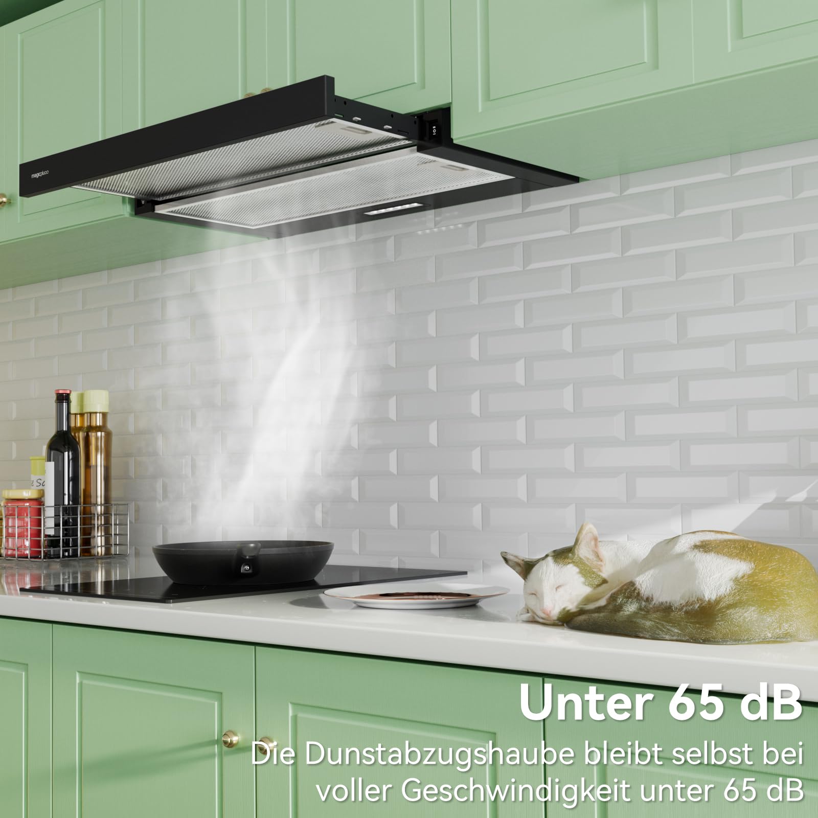 Flachschirmhaube Dunstabzugshaube 60 cm Schwarz 370 m³/h Abluft/Umluft Energieeffizienzklasse A LED-Beleuchtung 60/65 dB(A) inkl. Aktivkohlefilter
