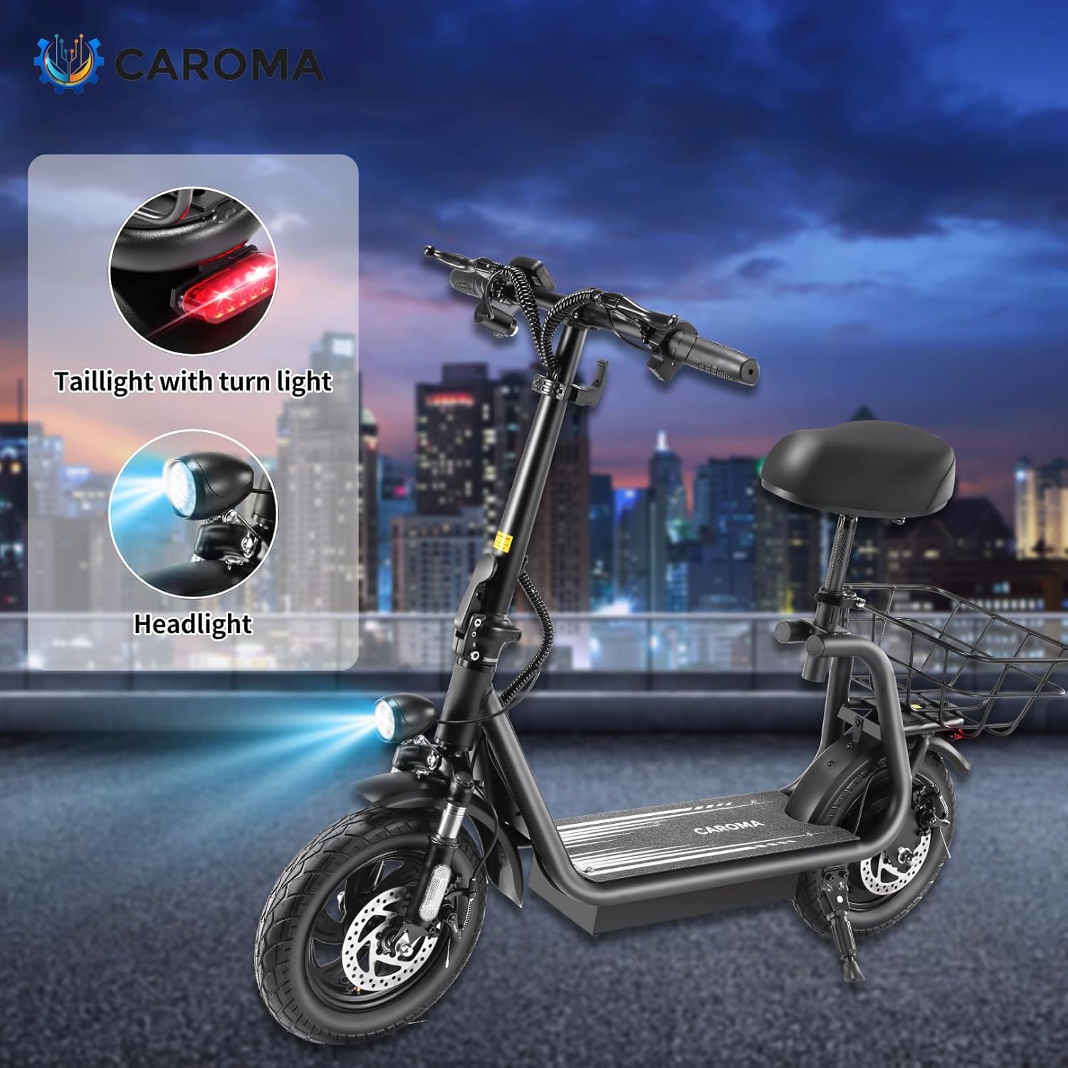 Caroma Peak Electric Scooter Q3 with bright headlight and taillight