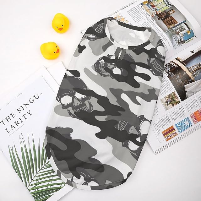 Foto 3 de 8 de Camisas para Perros Ropa Estampada para Mascotas con Calaveras de Camuflaje Gris Camisetas para Mascotas…