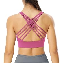 icyzone Women's Cross Back Yoga Sports Bra - Strappy Padded Medium Support Gym Workout Tops Bras